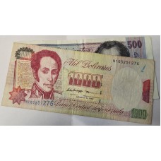 VENEZUELA 1990-1998 . FIVE HUNDRED 500 and ONE THOUSAND 1,000 BOLIVARES BANKNOTES